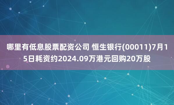 哪里有低息股票配资公司 恒生银行(00011)7月15日耗资约2024.09万港元回购20万股